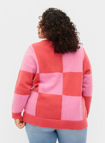 Checkered jumper, Begonia Pink Comb, Model image number 1