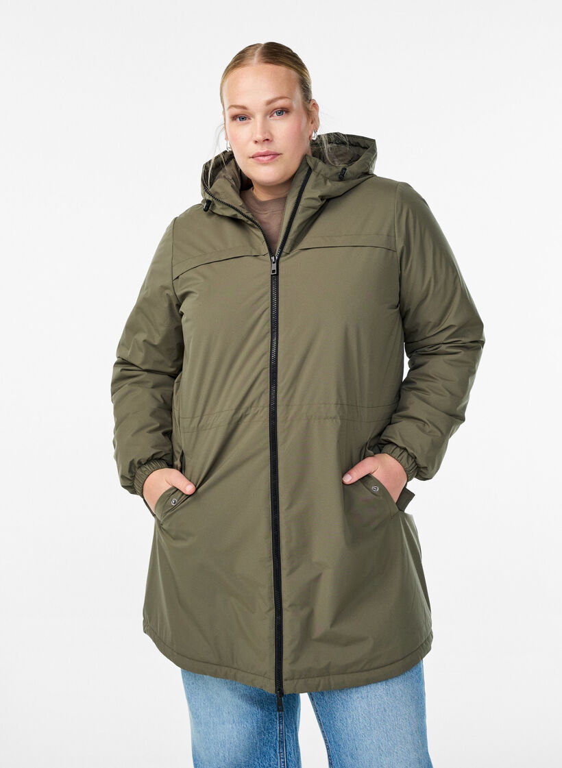 Lightweight padded parka with a hood, Green, Model image number 0