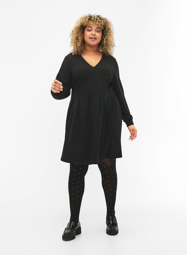 A-shape dress with v-neck, Black, Model image number 2