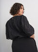 Jacquard blouse with sparkly details and puff sleeves, Black, Model image number 2