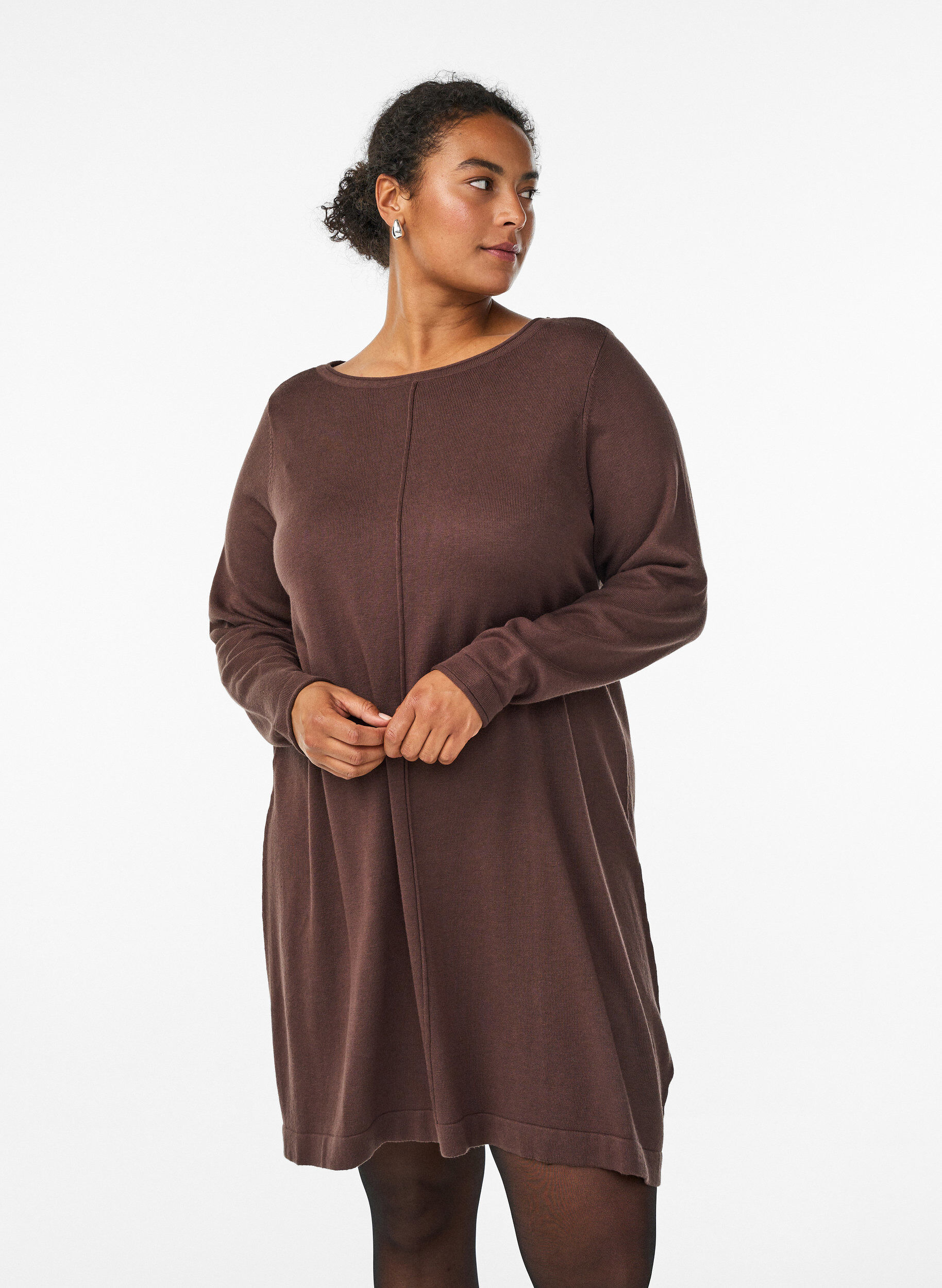 ZizzifashionKnitted dress in cotton-viscose blend, Brown, Model image number 0