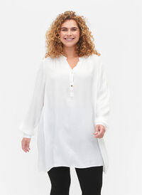 Viscose tunic with tone-on-tone pattern, Bright White, Model