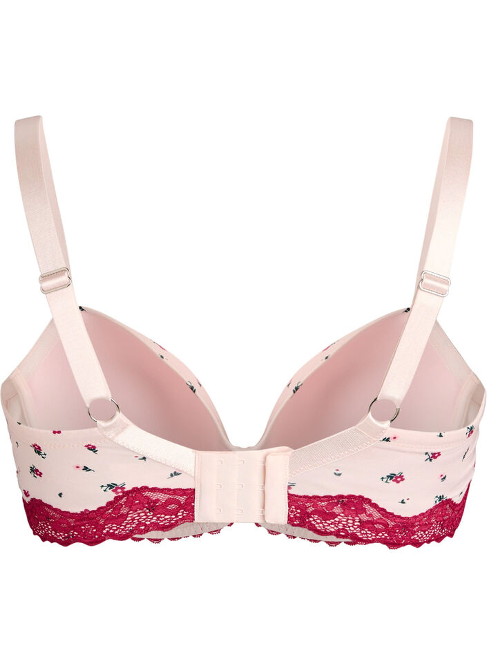 Moulded bra with floral print and lace, Rose, Packshot image number 1