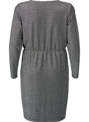 Glitter dress with wrap look and long sleeves, Black Silver, Packshot image number 1
