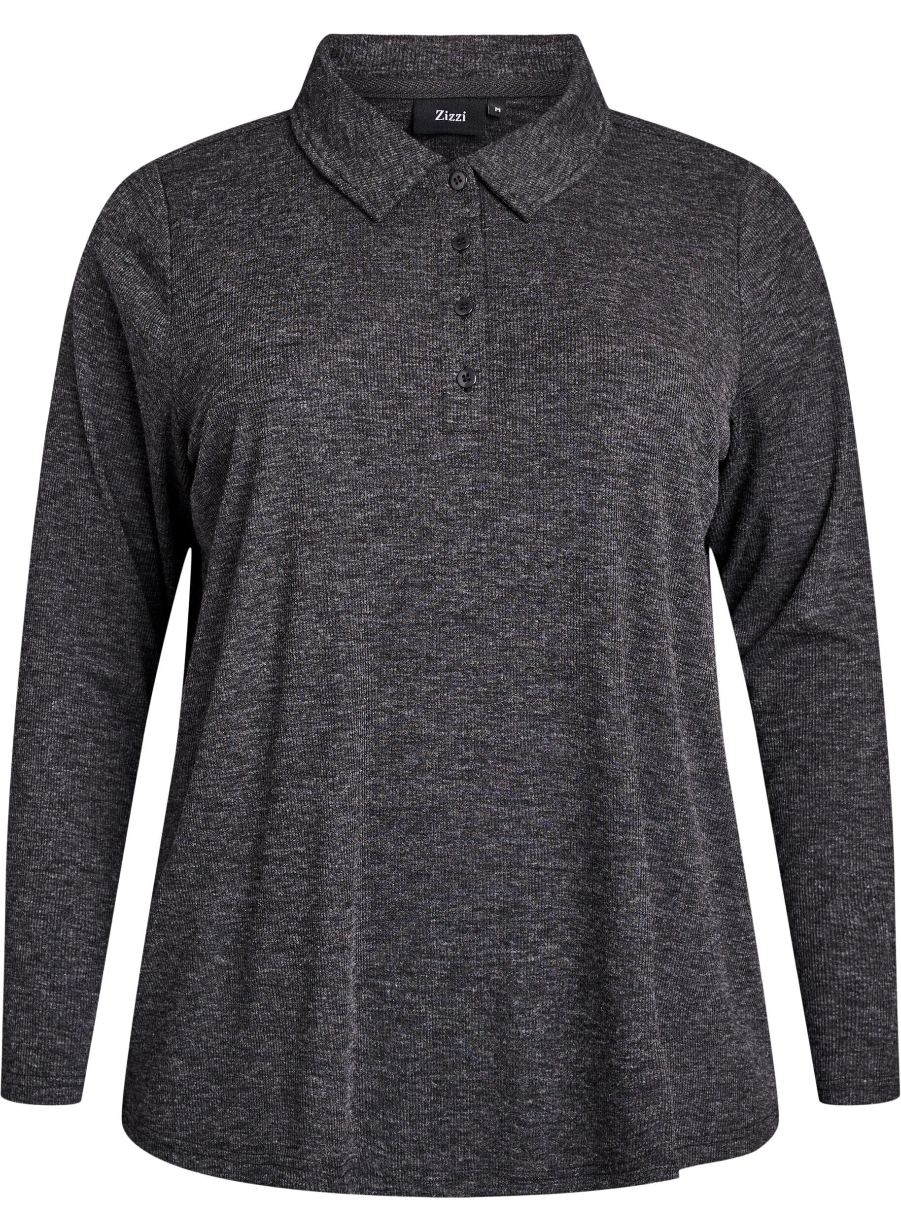 Long-sleeved polo in stretchy ribbed quality