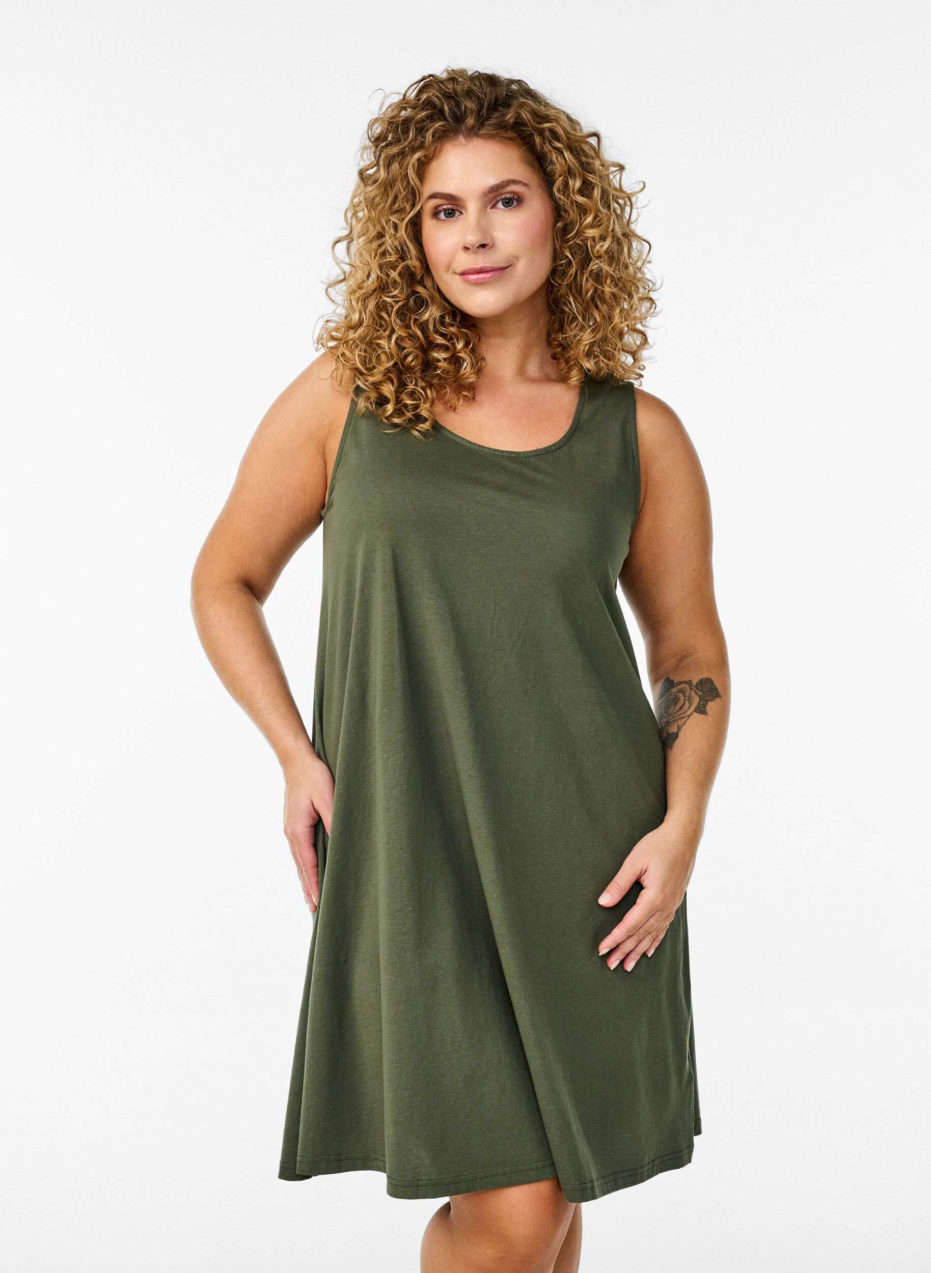 Zizzifashion Sleeveless A-line dress, Green, Model image number 0