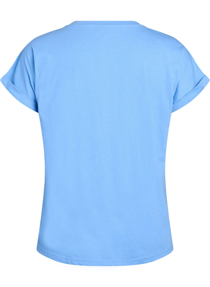 Short sleeved cotton blend t-shirt, Blue, Packshot image number 1