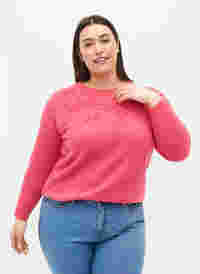 Knitted jumper with flower details, Hot Pink, Model