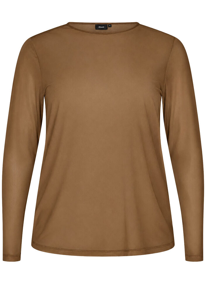 Mesh blouse with long sleeves, Brown, Packshot image number 0
