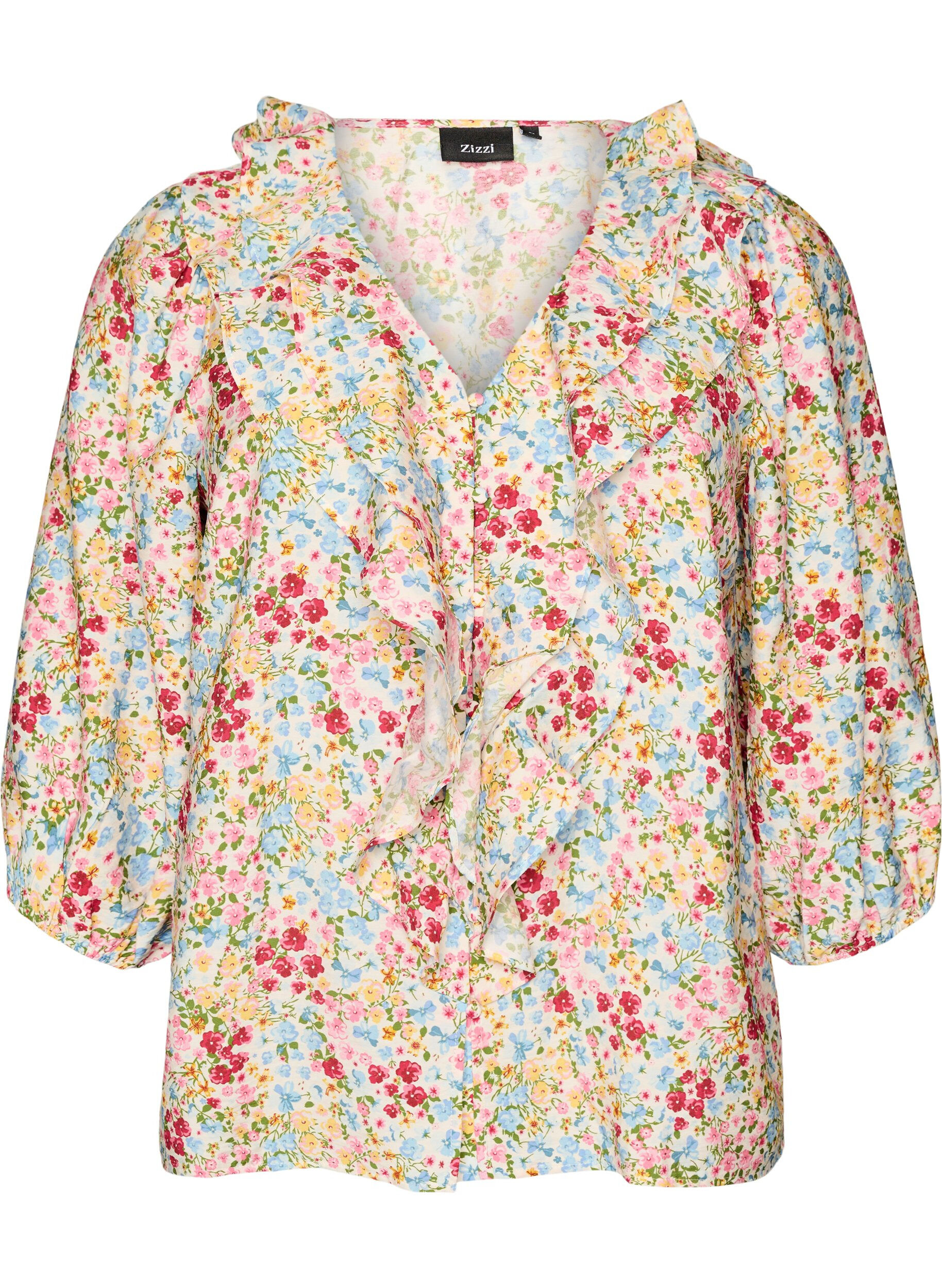 Viscose blouse with floral print and 3/4 sleeves