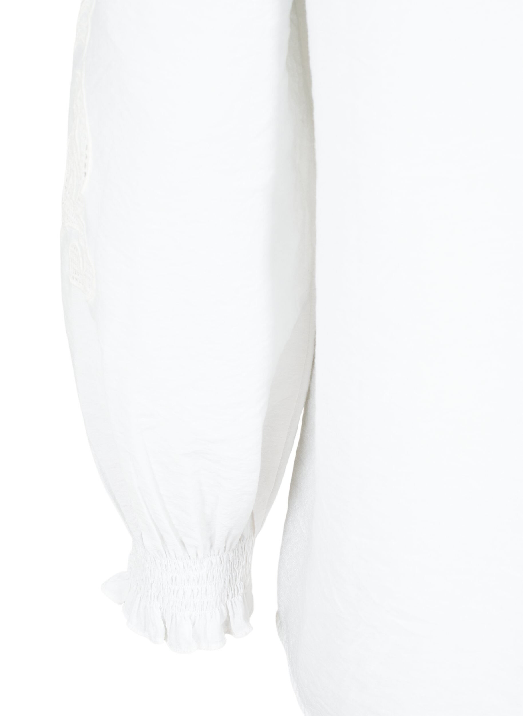Zizzifashion Blouse with ruffles and broderie anglaise, Bright White, Packshot image number 3