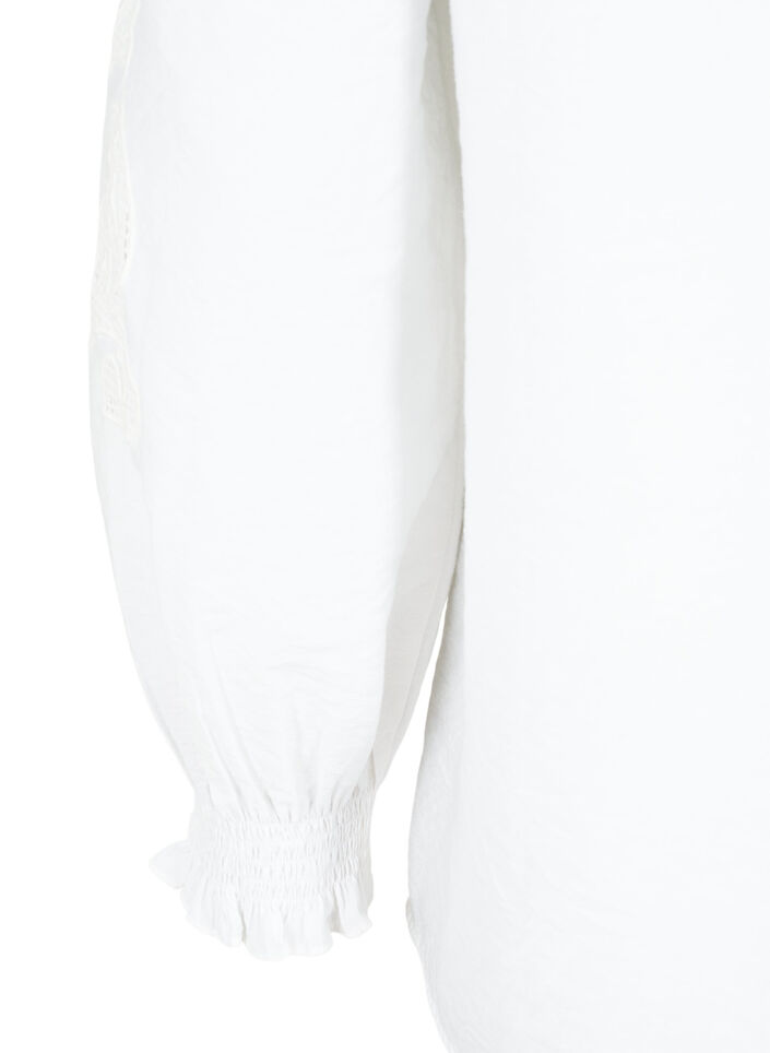 Blouse with ruffles and broderie anglaise, Bright White, Packshot image number 3