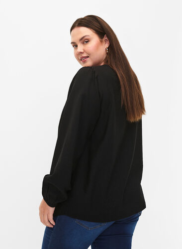 Blouse in viscose with crochet detail, Black, Model image number 1