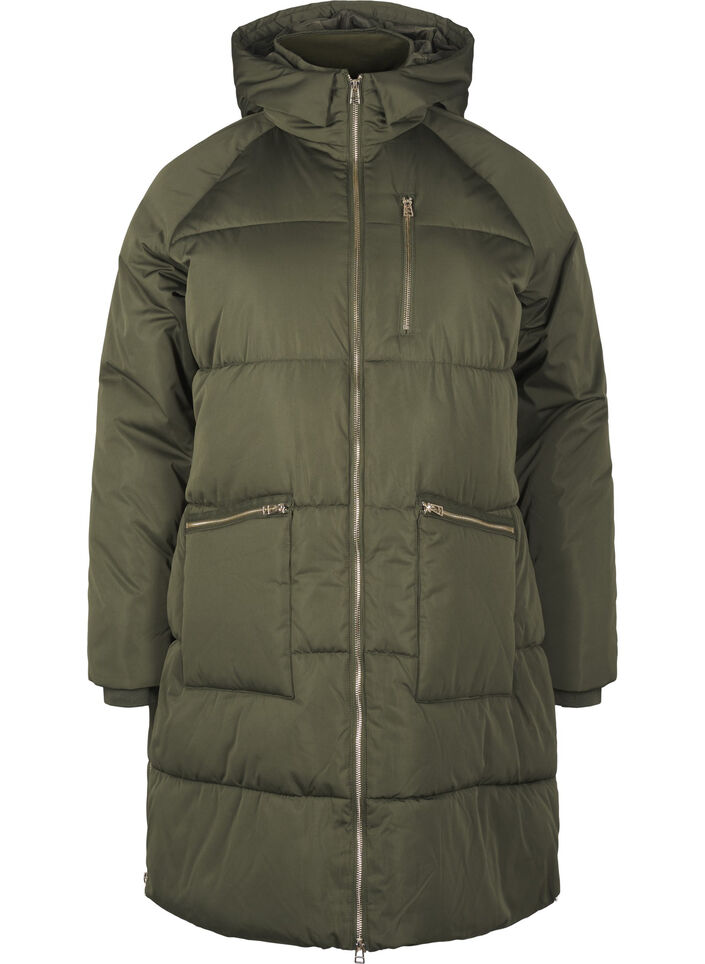 Puffer coat with hood, Green, Packshot image number 0