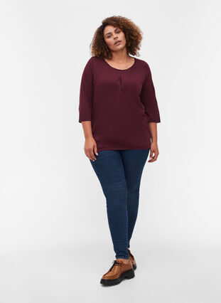 Solid-coloured, 3/4-sleeves cotton blouse, Port Royal, Model image number 2