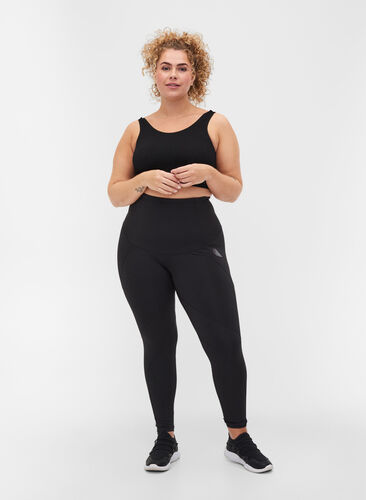 Cropped gym leggings with tummy-tuck effect, Black, Model image number 0