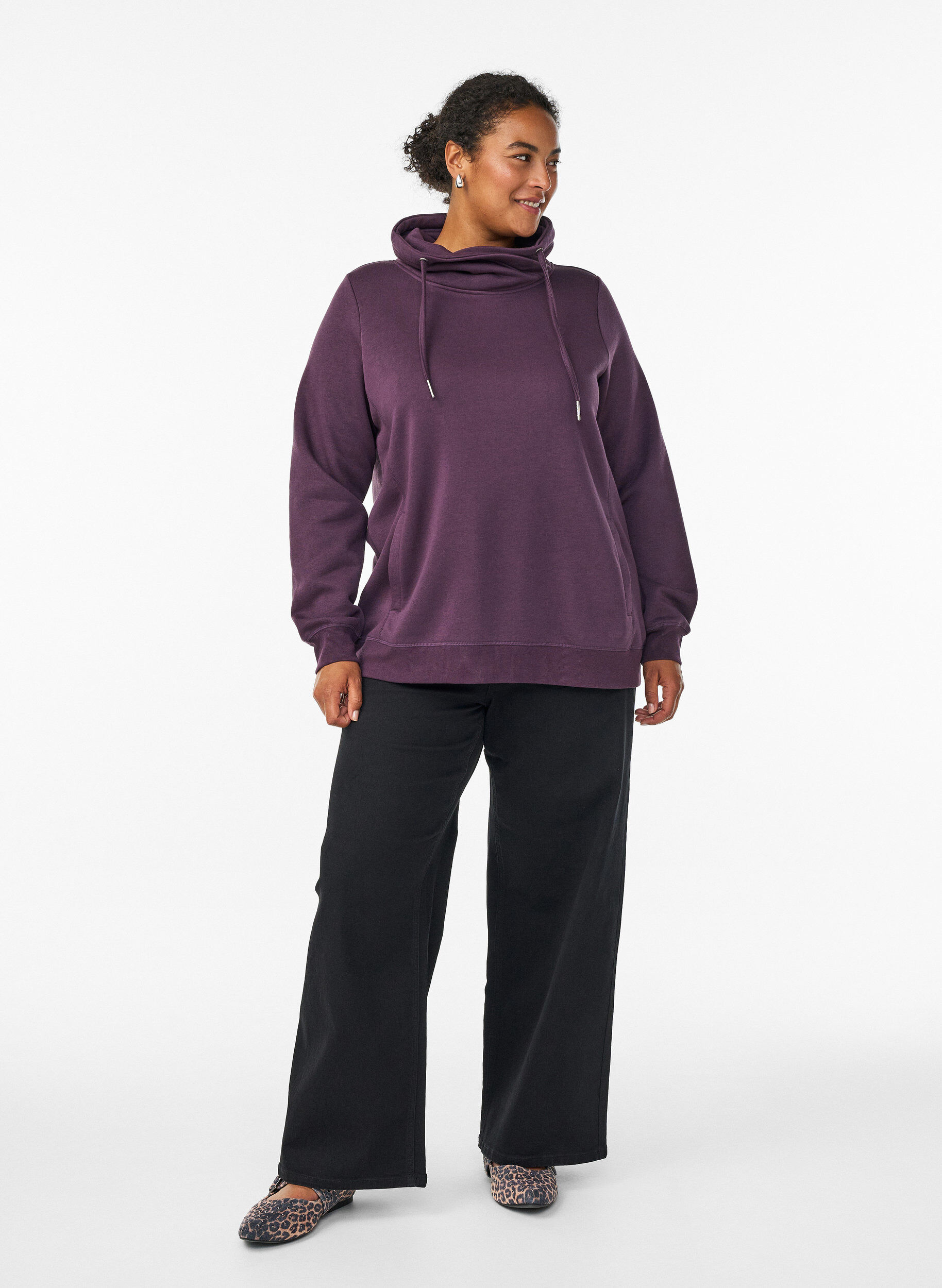 ZizzifashionSweatshirt with high collar and pockets, Purple, Model image number 1