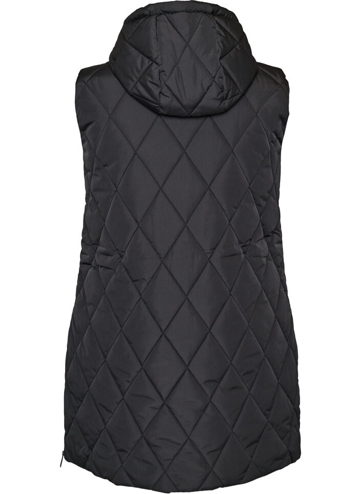 Mid-length quilted gilet with hood, Black, Packshot image number 1