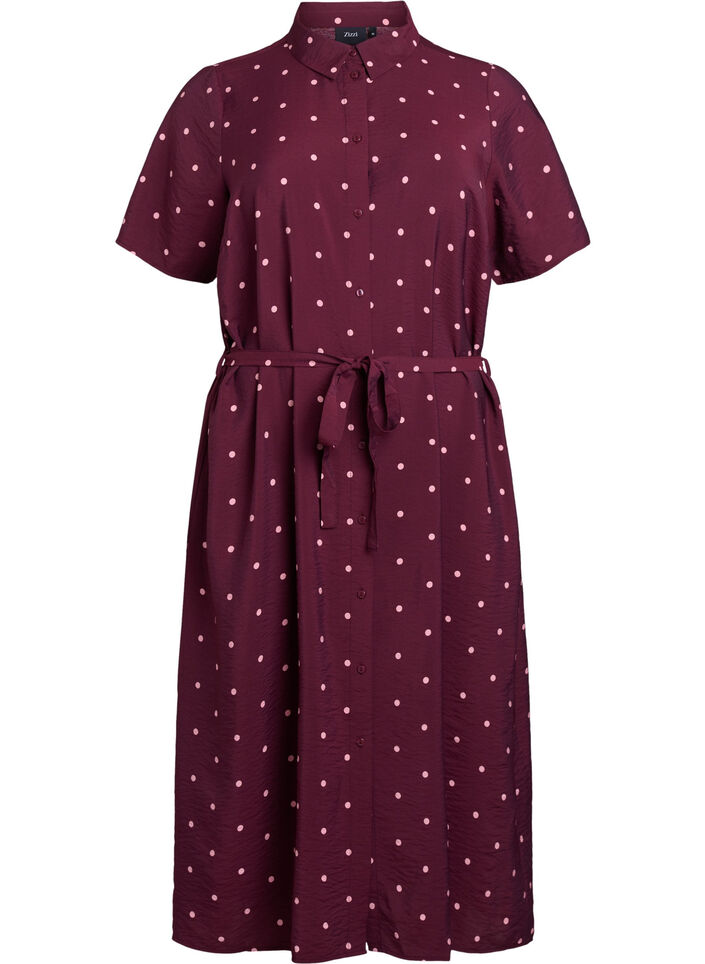 Midi shirt dress with polka dots, Red, Packshot image number 0