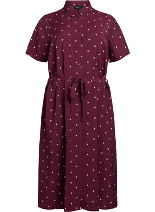 Midi shirt dress with polka dots - Red - Sz. L - Zizzifashion Midi shirt dress with polka dots - Red - Sz. L - Zizzifashion