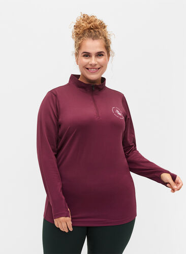 High neck exercise top with zip, Fig, Model image number 0