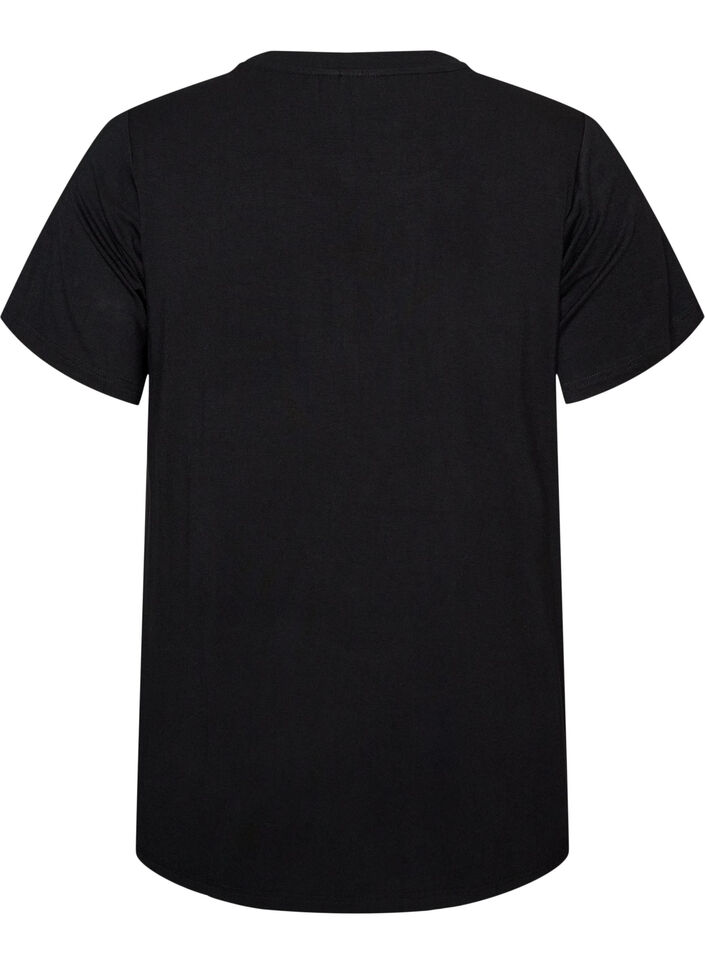 Viscose T-shirt with rhinestones, Black, Packshot image number 1