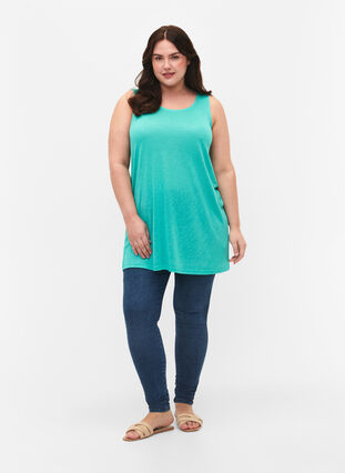 Top with structure and round neckline, Turquoise, Model image number 2