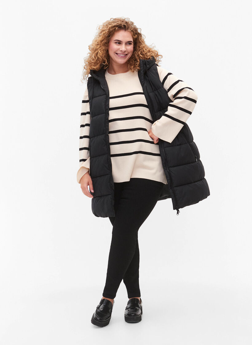 Long vest with hood and pockets, Black, Model image number 1