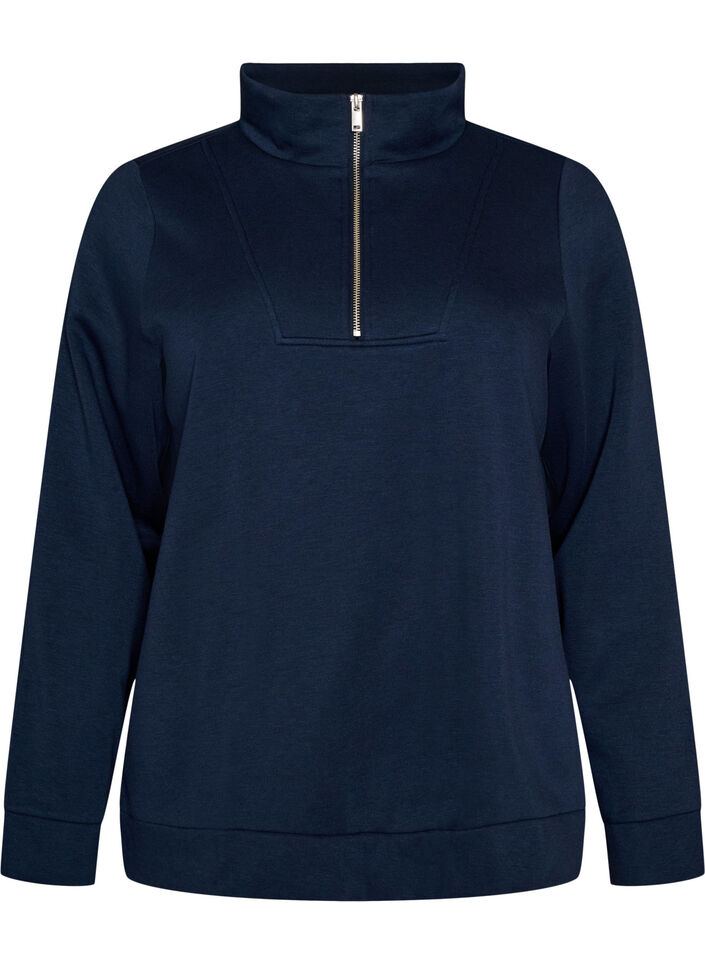 Sweatshirt with a high collar and zipper, Blue, Packshot image number 0