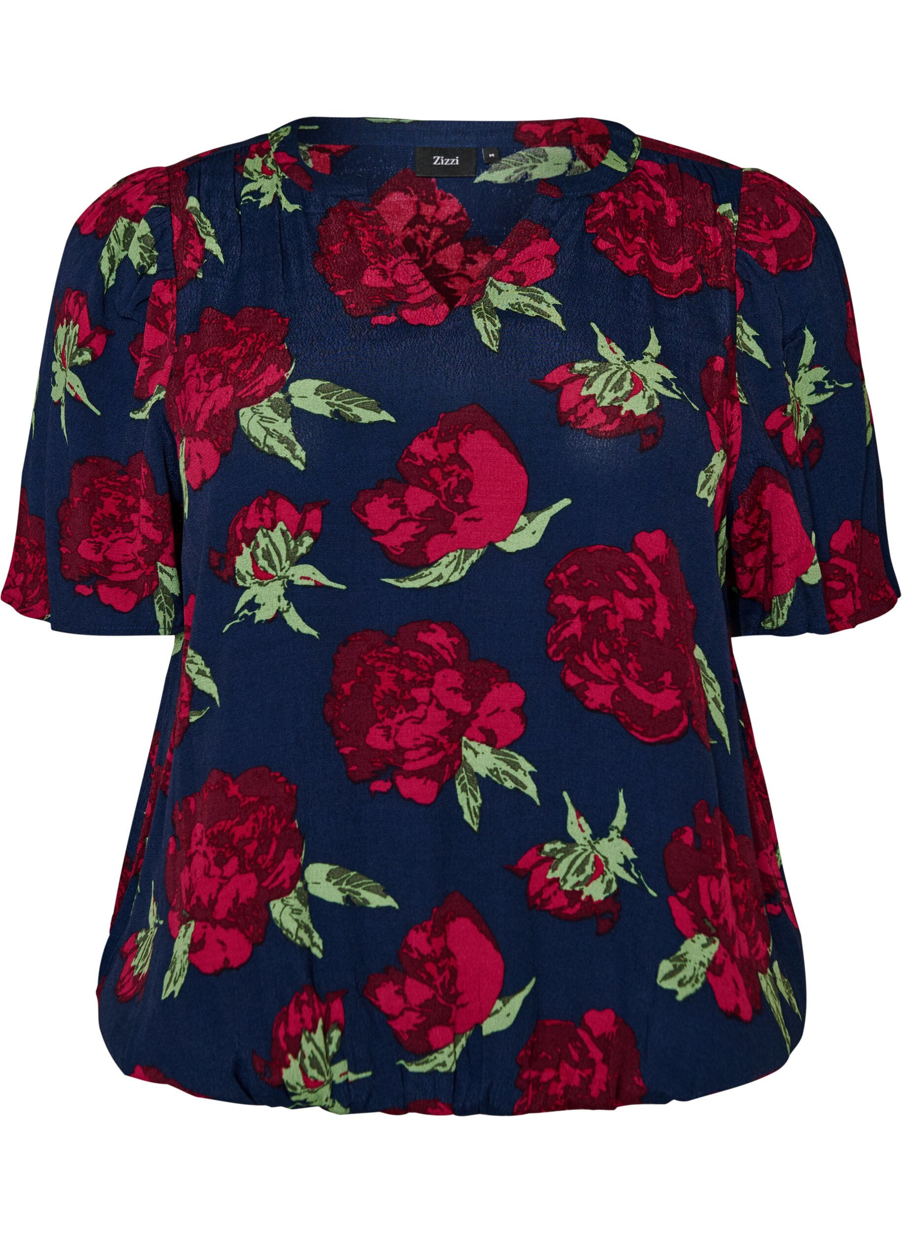 ZizzifashionViscose blouse with floral print and balloon shape, Blue, Packshot image number 0