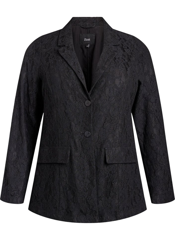 Lace blazer with button closure, Black, Packshot image number 0