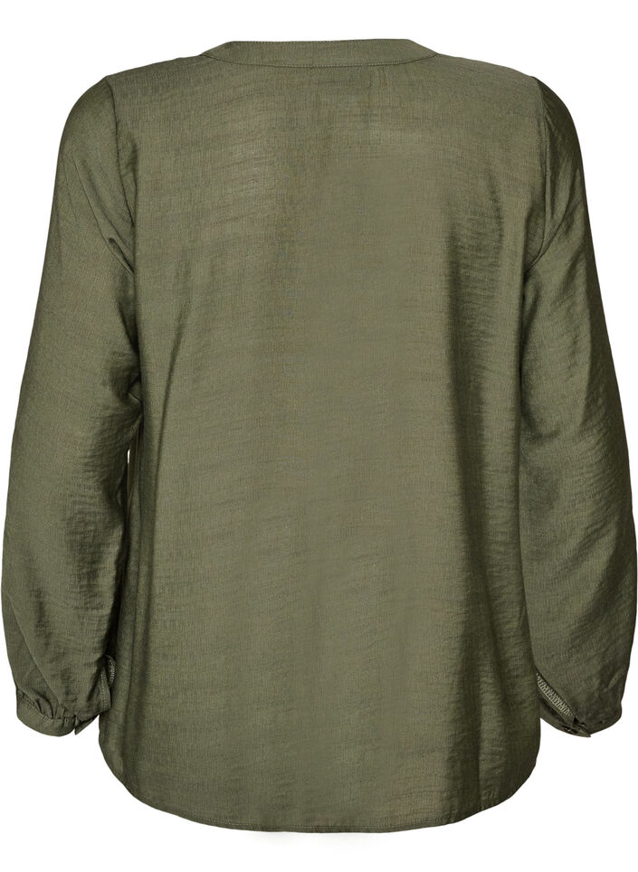 Viscose shirt with embroidered sleeves, Green, Packshot image number 1