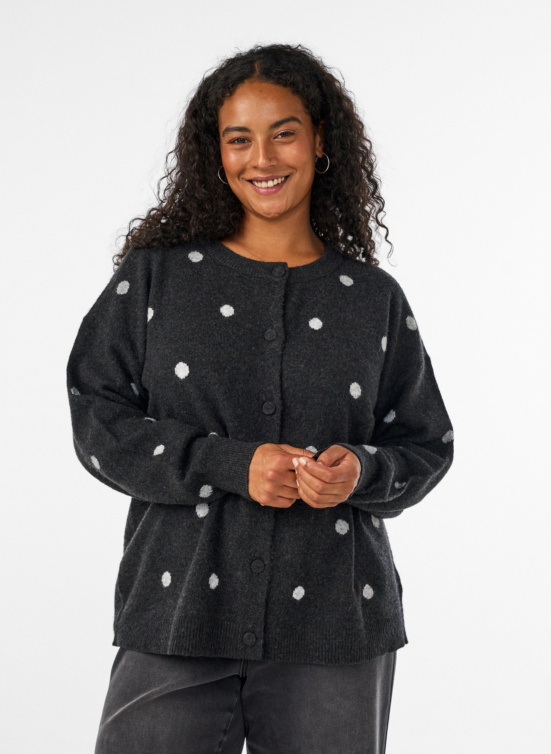 ZizzifashionCardigan with a dotted pattern, Grey, Model image number 0