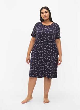 Short-sleeved viscose nightgown with print, N. Sky Coffee AOP, Model image number 2