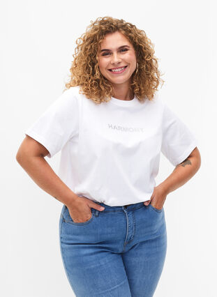 Organic cotton t-shirt with text, White HARMONY, Model image number 0