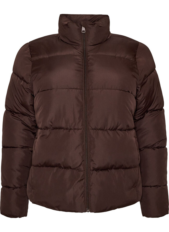 Short puffer jacket with a high collar, Brown, Packshot image number 0