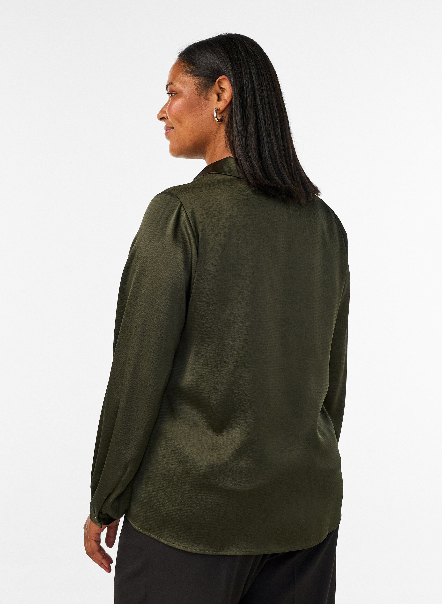 ZizzifashionBlouse with shirt collar and V-neck, Green, Model image number 2