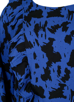 Long sleeved blouse with ruffles, Black Blue AOP, Packshot image number 2
