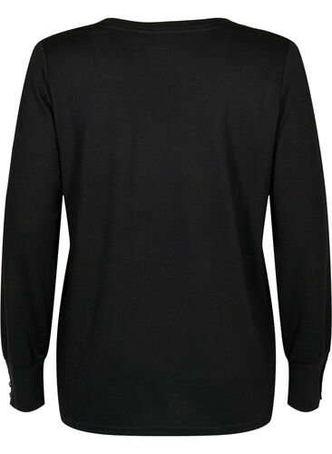 Long-sleeved blouse with wide cuff and buttons, Black, Packshot image number 1