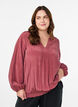 Blouse with V-neck and crinkled texture, Rose, Model image number 0