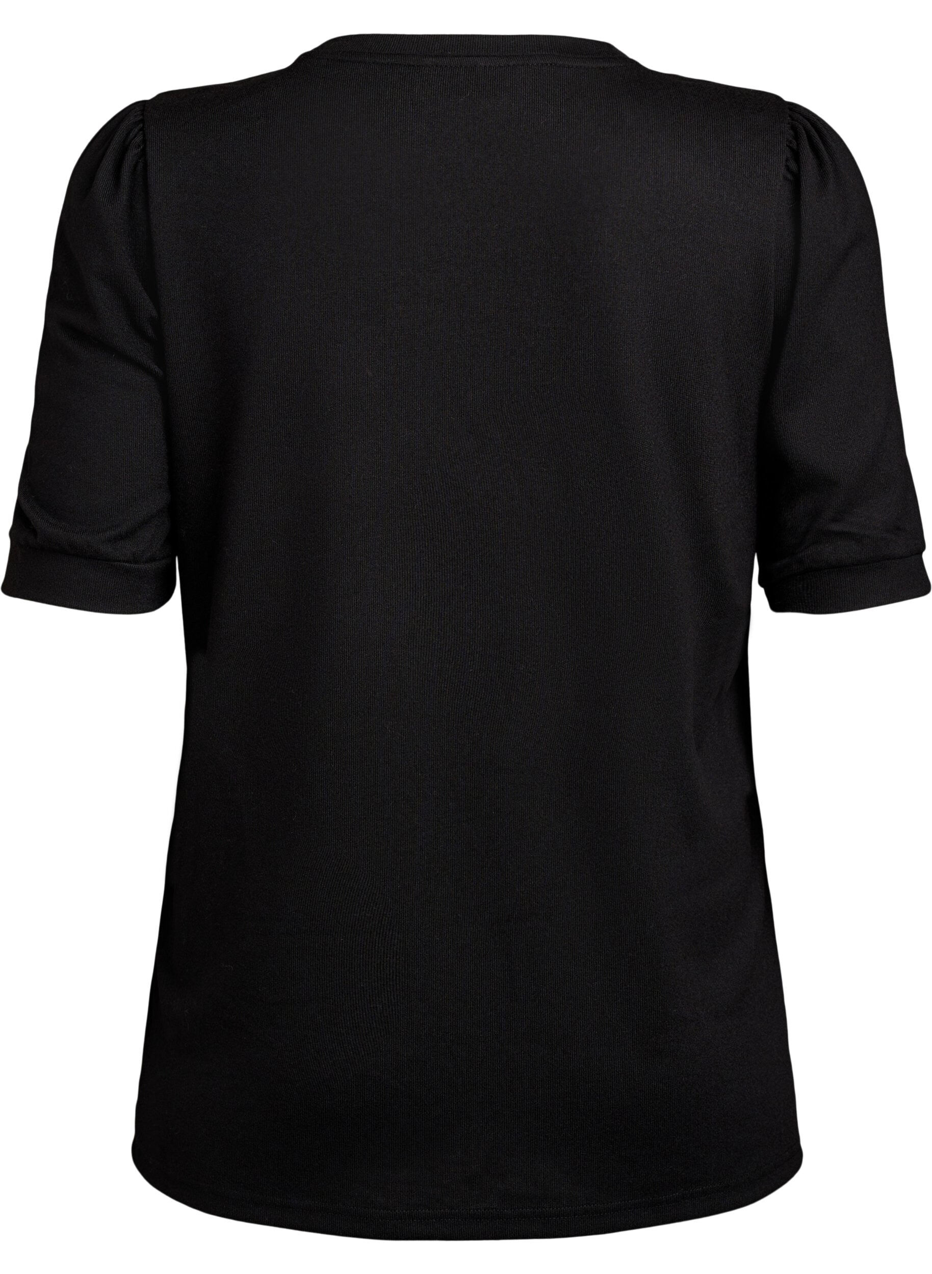 Zizzifashion Blouse with button detail and short puff sleeves, Black, Packshot image number 1