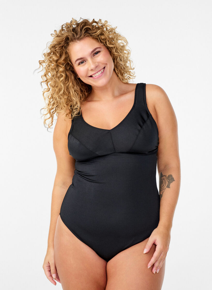 V-neck swimsuit, Black, Model image number 0