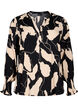 Printed viscose blouse with smock, Black AOP, Packshot image number 0