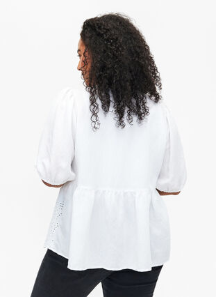 Viscose blouse with embroidery anglaise, Bright White, Model image number 1