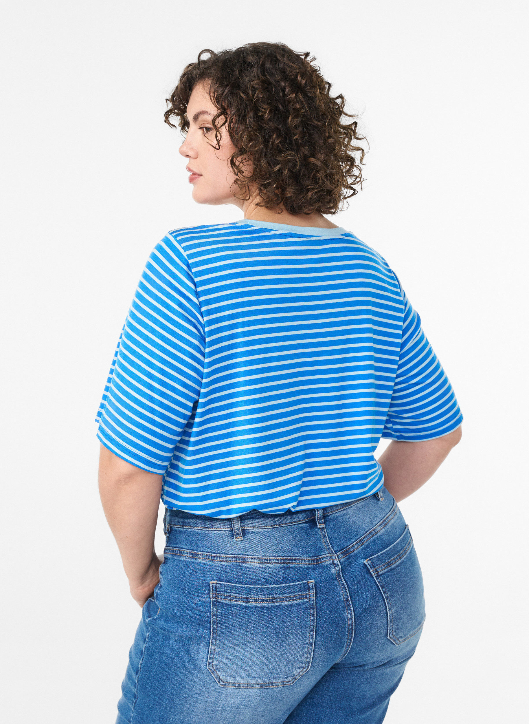 ZizzifashionT-shirt with TENCEL&trade; Lyocell and stripes, Blue, Model image number 2