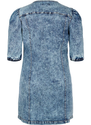 Puff sleeve denim dress, Medium Blue Denim, Packshot image number 1