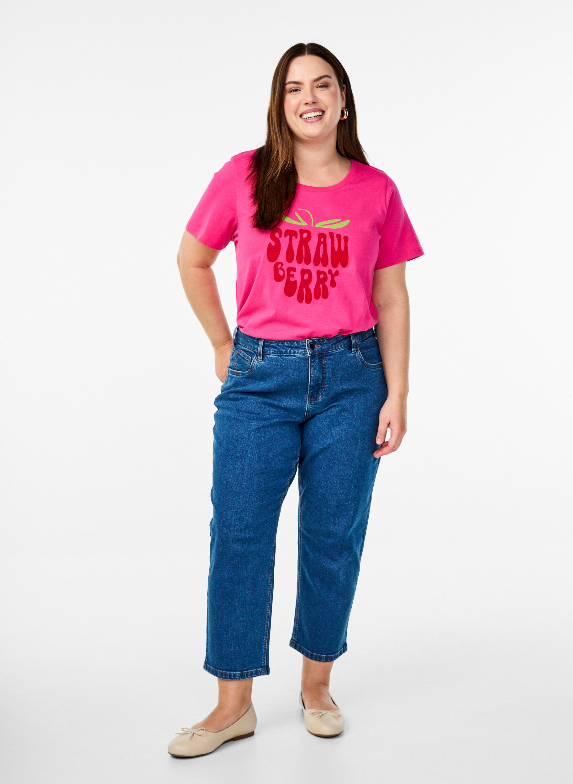 Zizzifashion Cotton T-shirt with motif, Raspb. w. Strawberry, Model image number 2