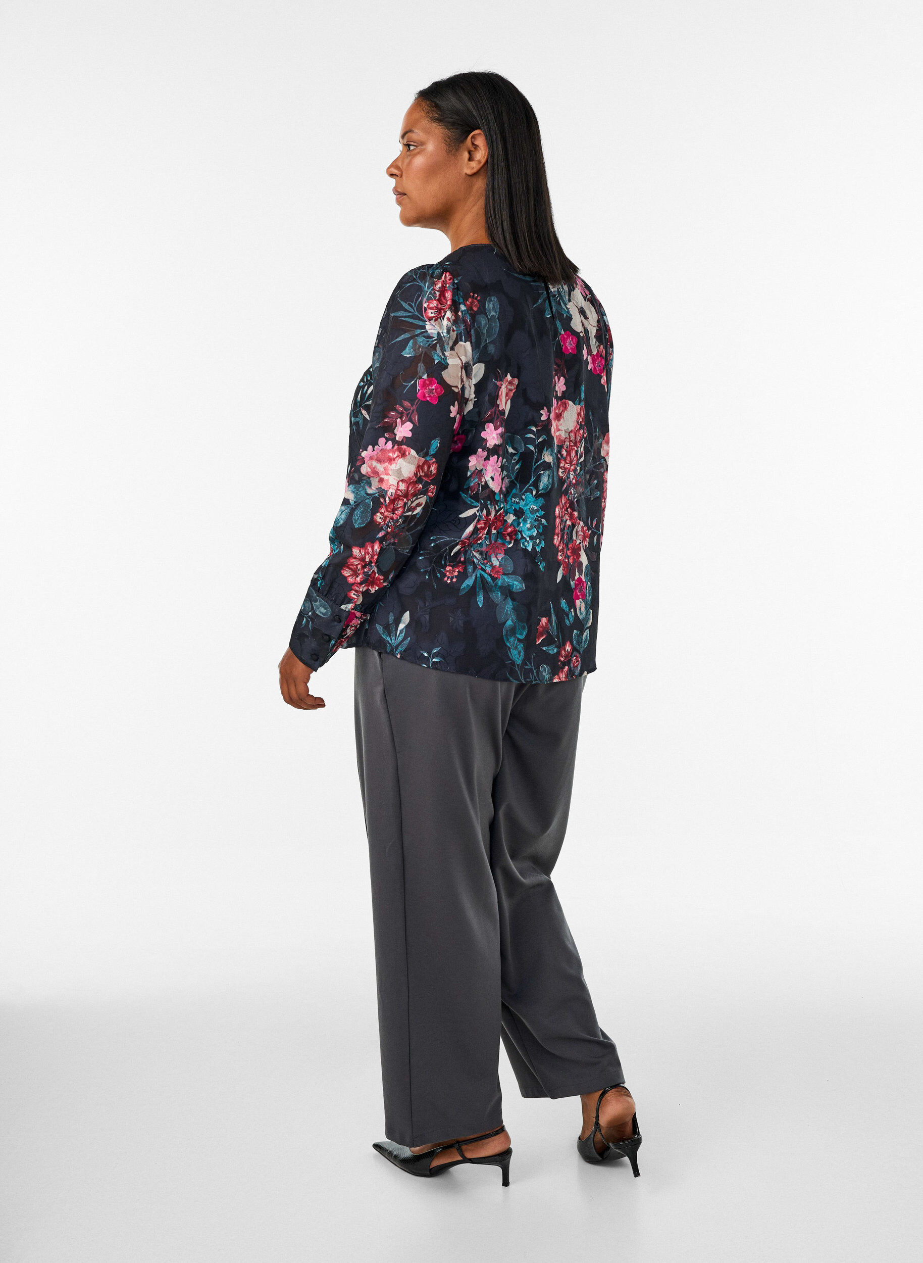 ZizzifashionLoose jersey trousers with a high waist, Dark Grey, Model image number 1