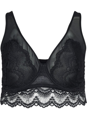 Lace bra with underwire and mesh, Black, Packshot image number 0