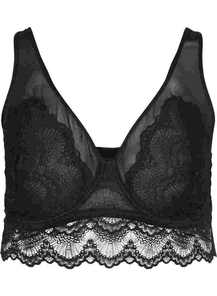 Lace bra with underwire and mesh, Black, Packshot